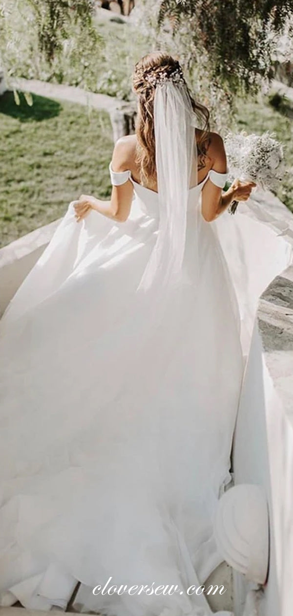 Ivory Chiffon Off The Shoulder Beach Wedding Dresses, CW0190