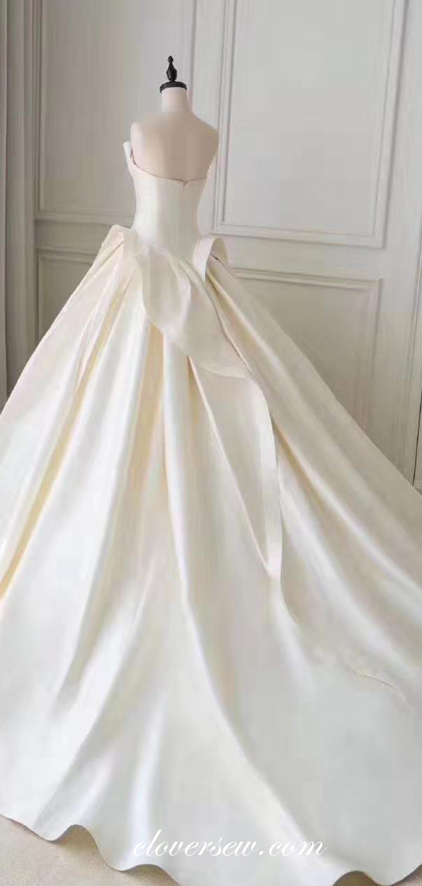 Ivory Satin Classical Strapless Pleating Ball Gown Wedding Dresses, CW0071