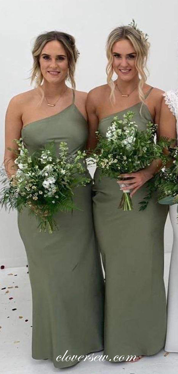 Jade One Shoulder Spaghetti Strap Sheath Long Bridesmaid Dresses,CB0135