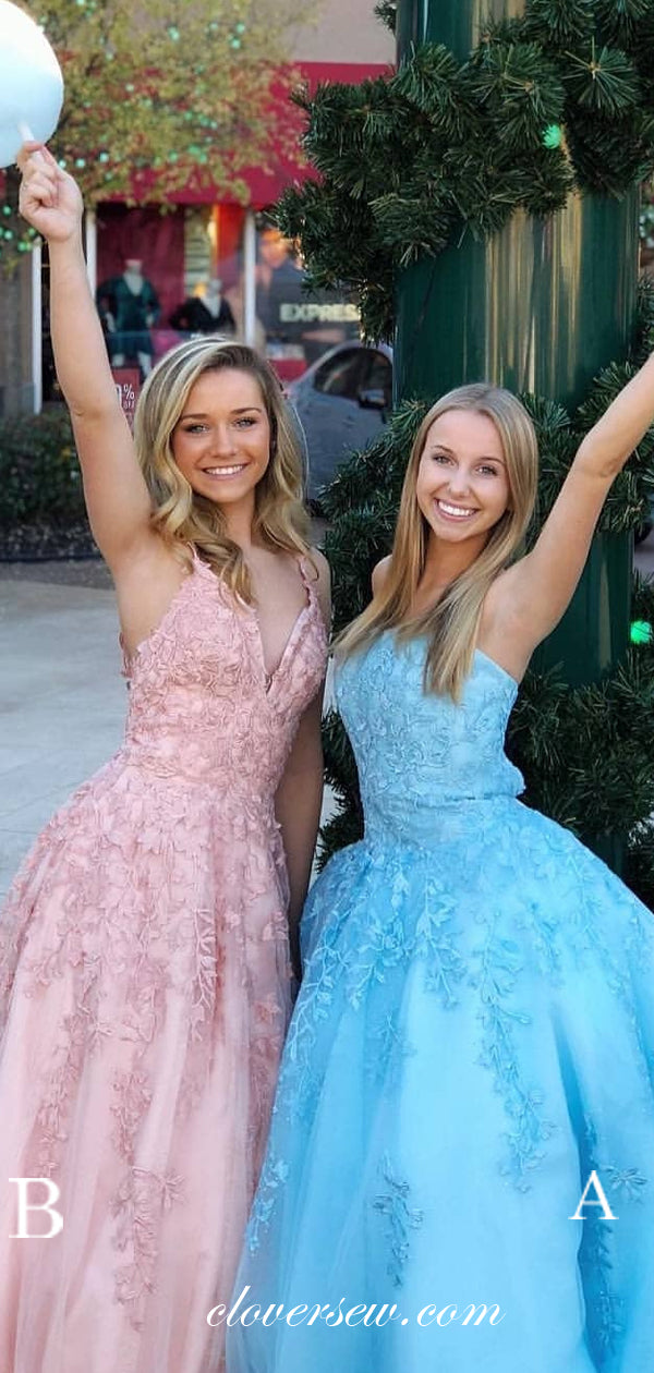 Lace Applique Mismatched A-line Prom Dresses For Teens, CP0277