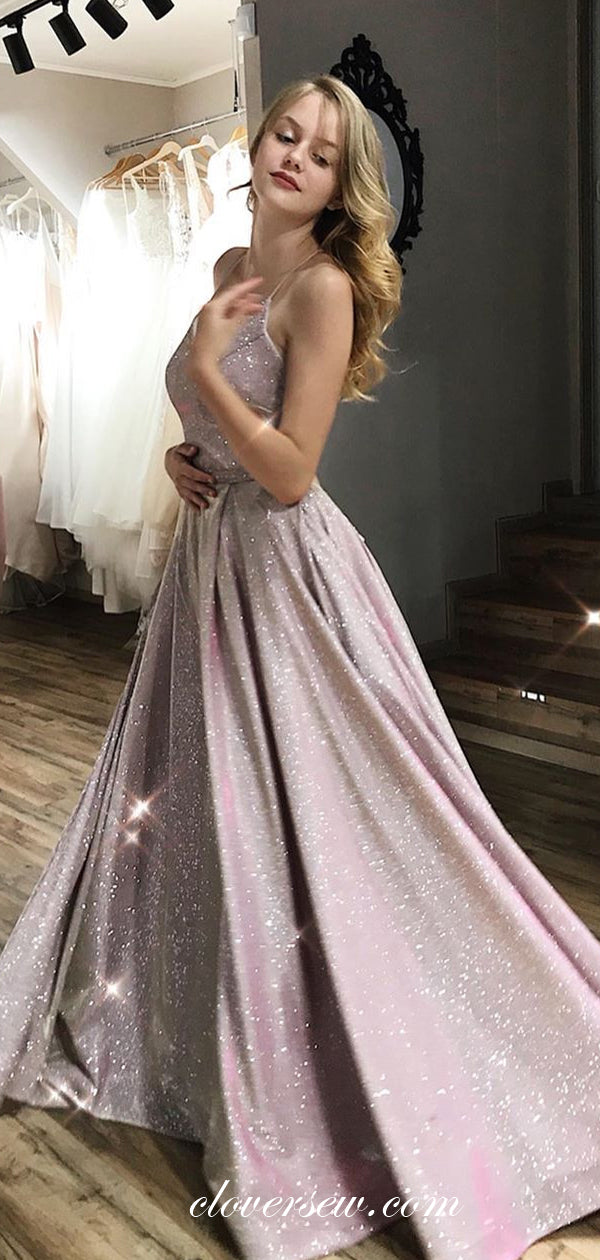 Light Pink Shiny Satin Lace Up Back A-line Prom Dresses,CP0265