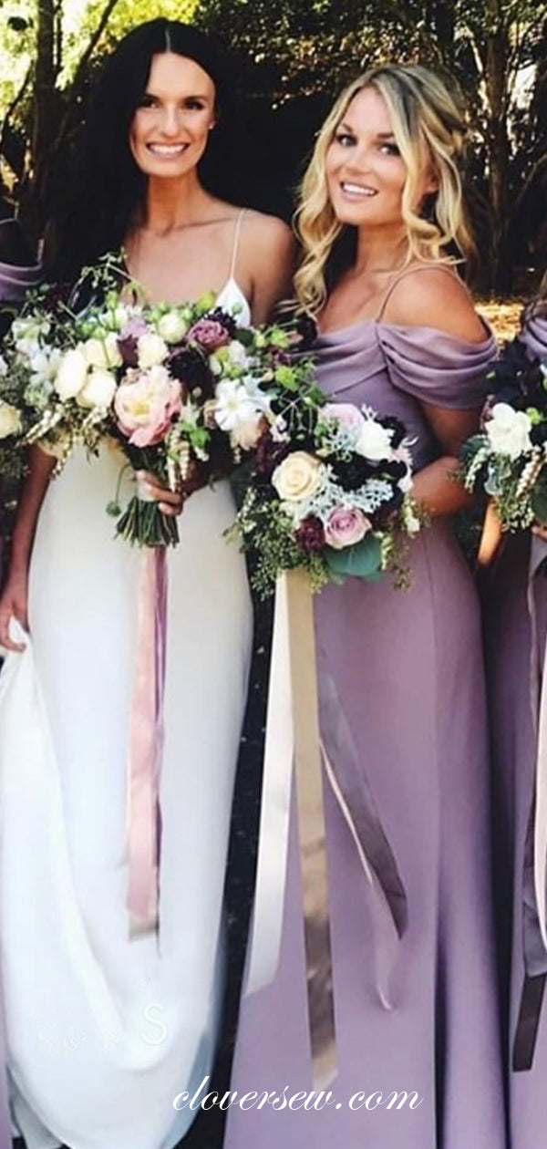 Lilac Cowl Neck Off The SHoulder Sheath Long Bridesmaid Dresses, CB0188