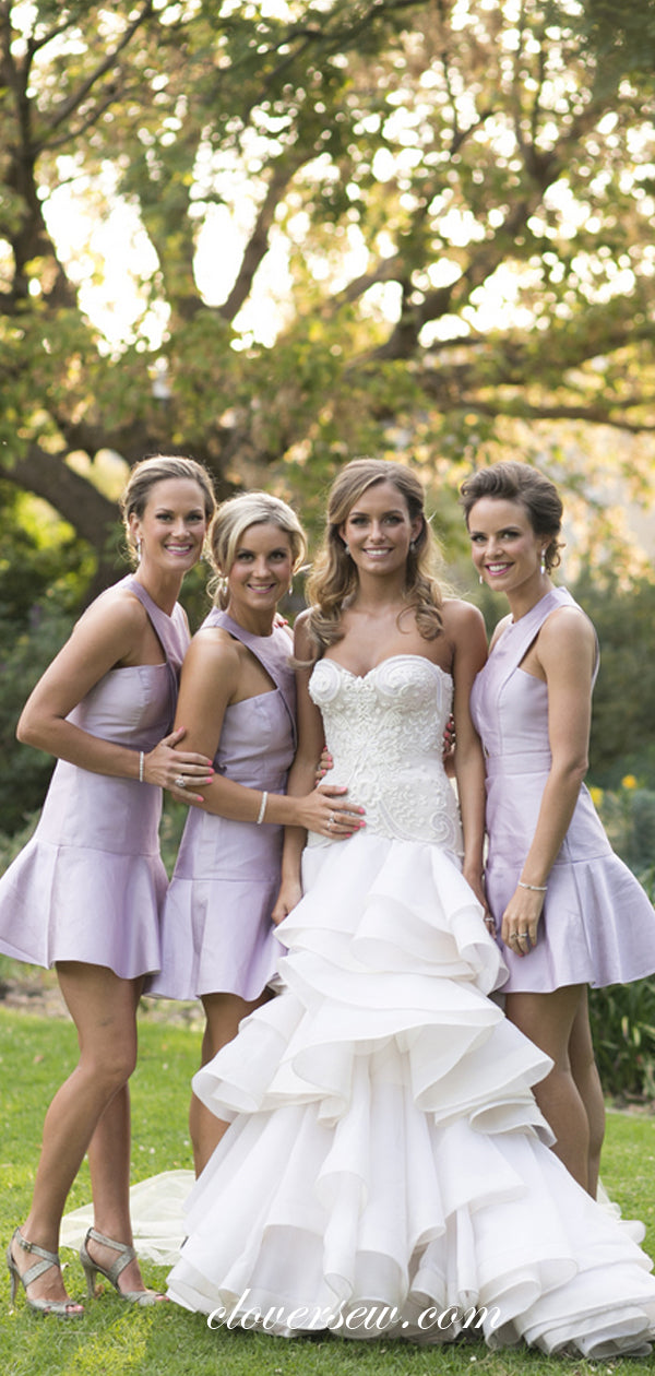 Lilac Satin Criss-cross Mini Short Bridesmaid Dresses ,CB0170