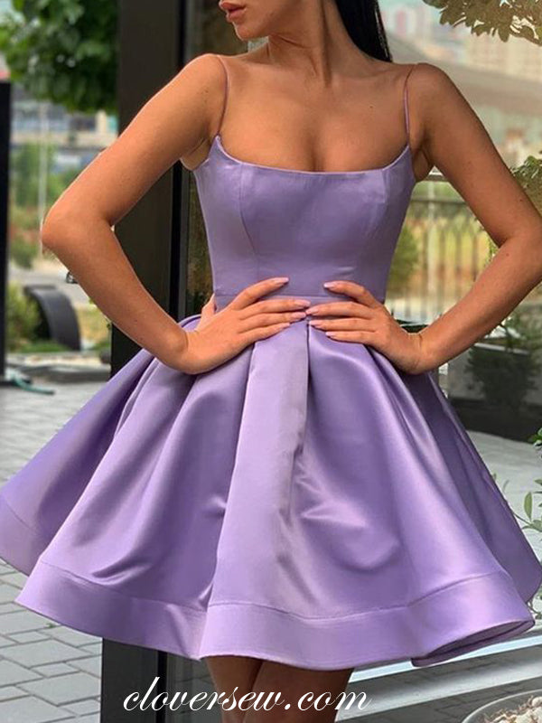 Lilac Satin Spaghetti Strap Short Homecoming Dresses, CH0024