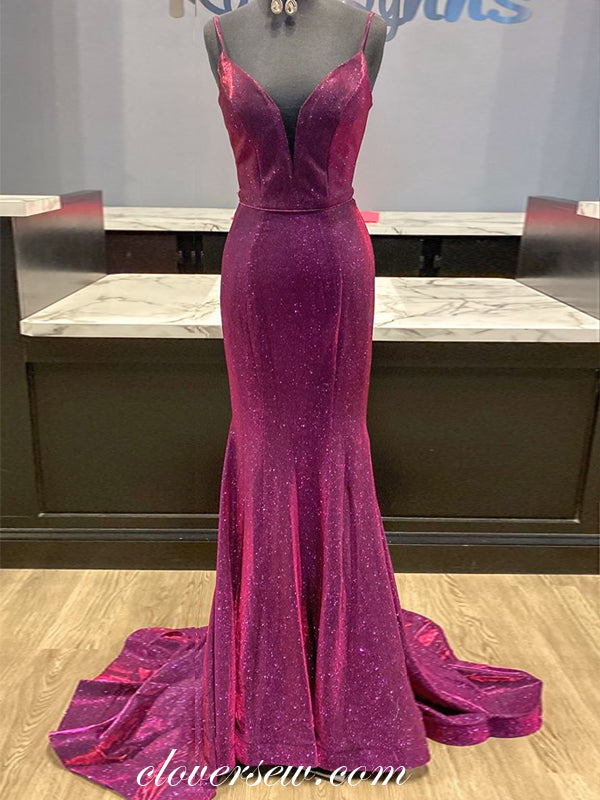 Lilac Shiny Satin Spaghetti Strap Mermaid Formal Dresses,CP0352