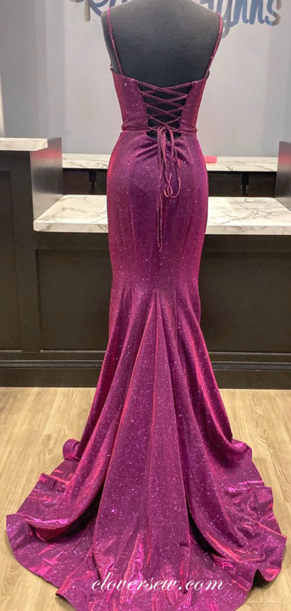 Lilac Shiny Satin Spaghetti Strap Mermaid Formal Dresses,CP0352