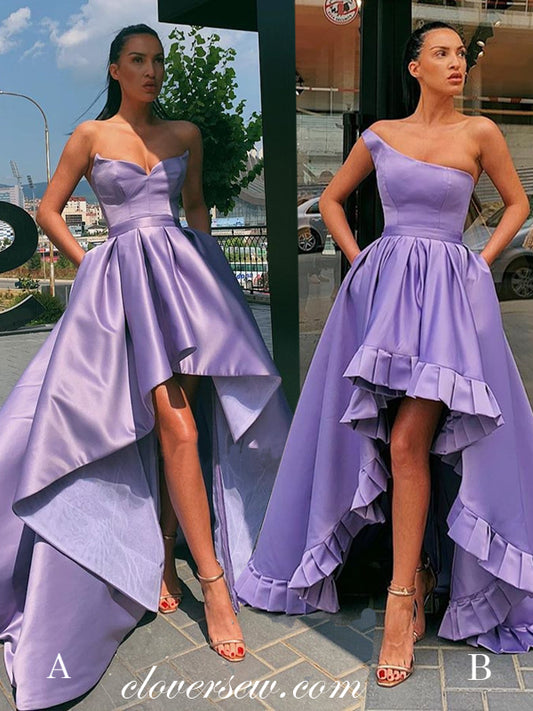 Lilac Soft Satin High Low Mismatched Fashion Prom Dresses , CP0040