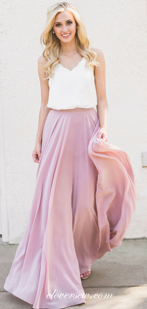 Mismatched Blush Pink Chiffon A-line Long Bridesmaid Dresses, CB0035