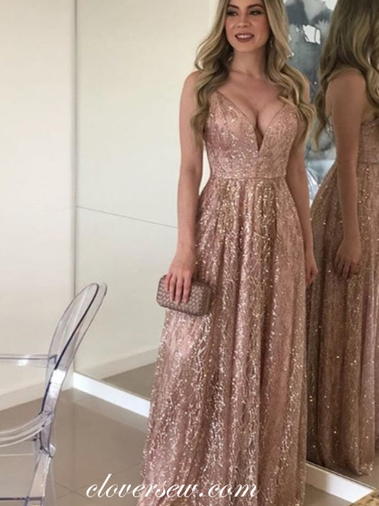 Nude Shiny Sequined Tulle Fashion Prom Dresses, CP0605