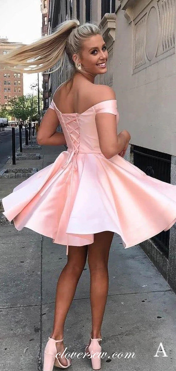 Off The Shoulder Lace Up Back A-line Short Homecoming Dresses, CH0004