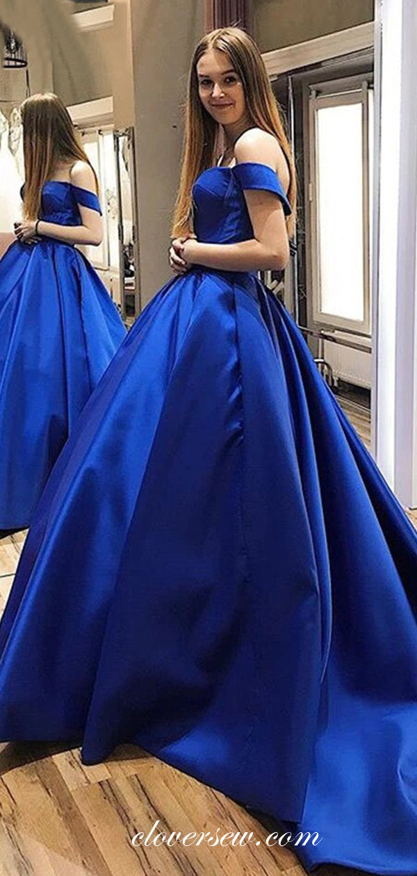 Off The Shoulder Satin Ball Gown With Train Prom Dresses, CP0594