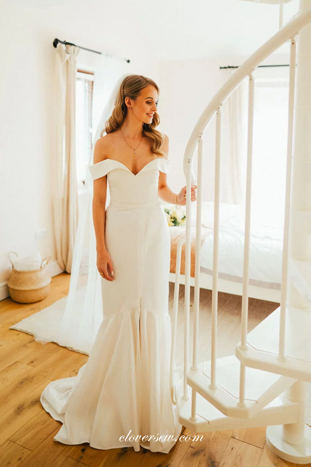 Off The Shoulder Soft Satin Mermaid Elegant Wedding Dresses, CW0270