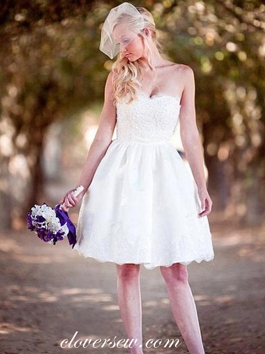 Off White Lace Sweetheart Strapless Short Wedding Dresses,CW0132