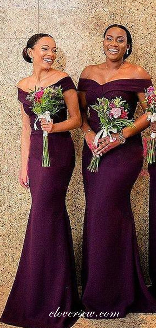 Off The Shoulder Dark Purple Mermaid Long Bridesmaid Dresses,CB0112