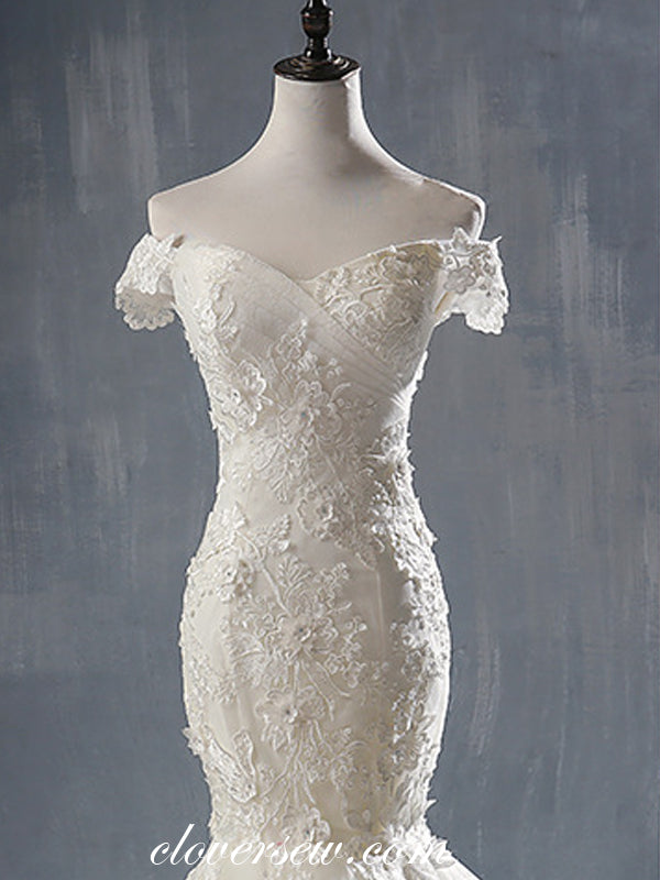 Off The Shoulder Lace Applique Mermaid Elegant Wedding Dresses, CW0072