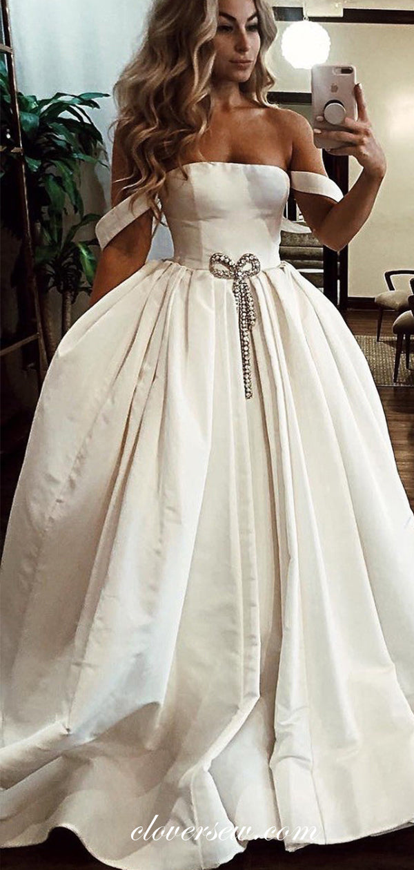Off The Shoulder Satin Ball Gown Wedding Dresses,CW0090