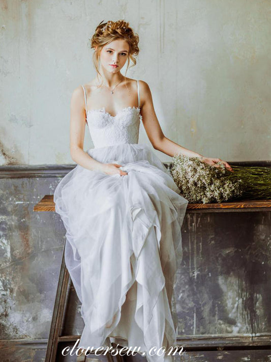 Off White Lace Spaghetti Strap A-line Wedding Dresses, CW0051
