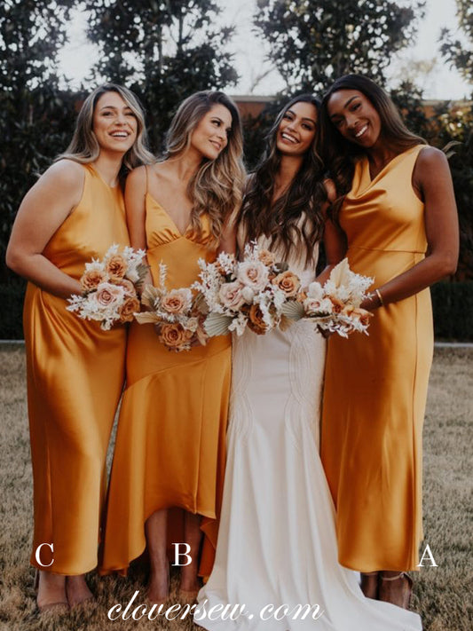 Orange Elastic Satin Mismatched Fashion Bridesmaid Dresses, CB0151