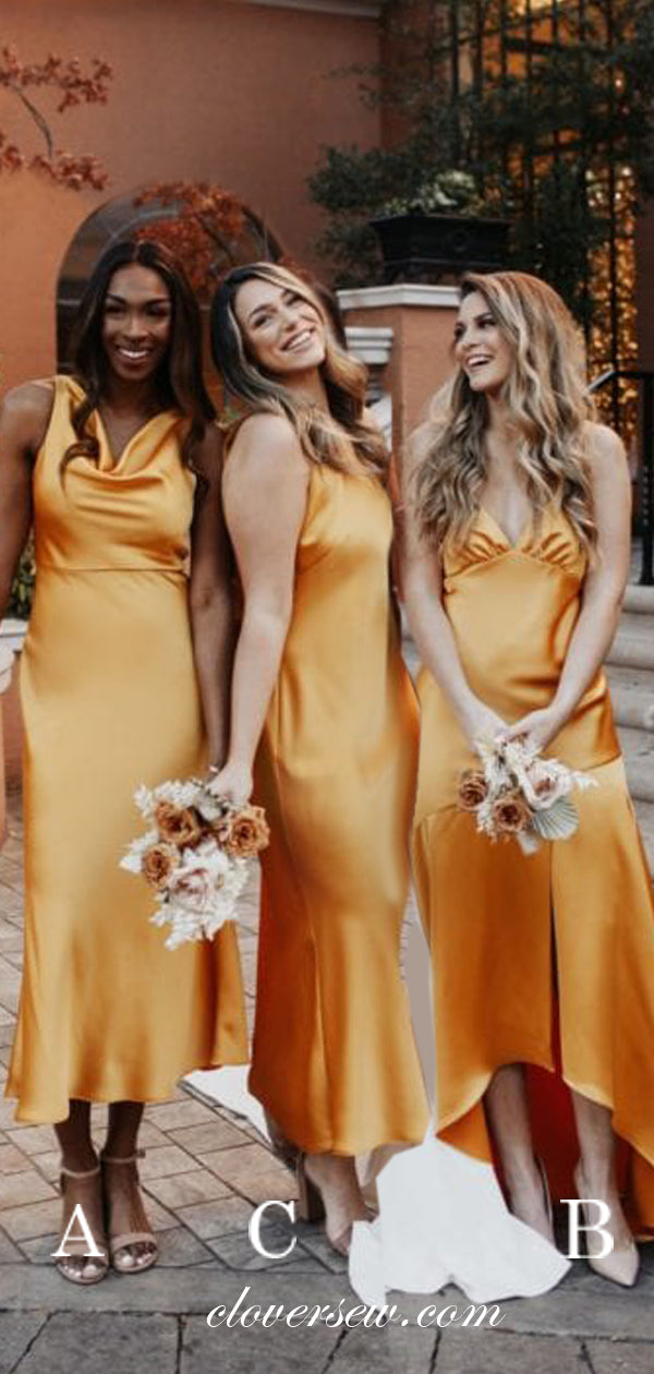 Orange Elastic Satin Mismatched Fashion Bridesmaid Dresses, CB0151