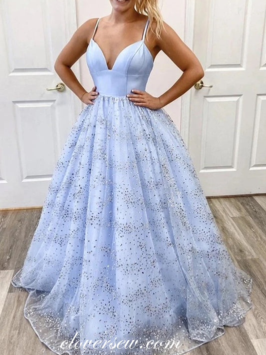 Pale Blue Satin Sequined Tulle Charming From Dresses For Teens, CP0754