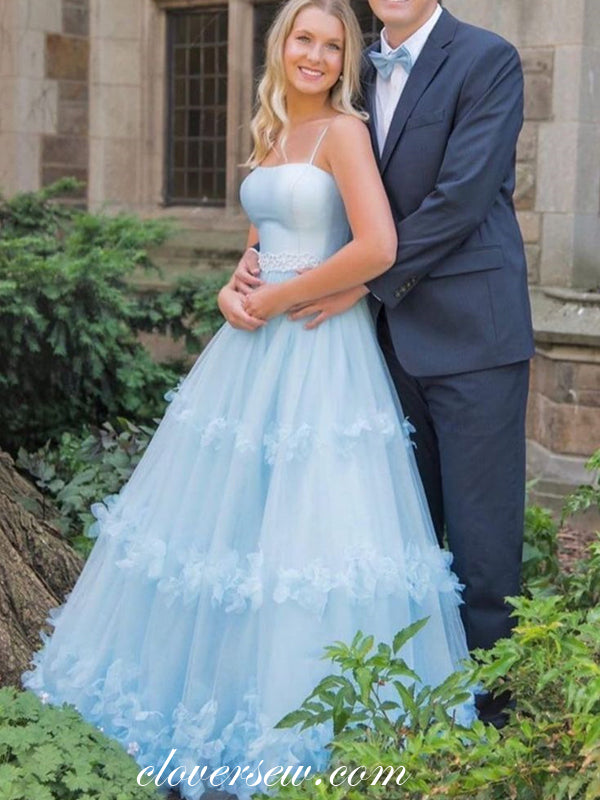 Pale Blue Tulle Applique A-line Popular Prom Dresses For Teens, CP0838