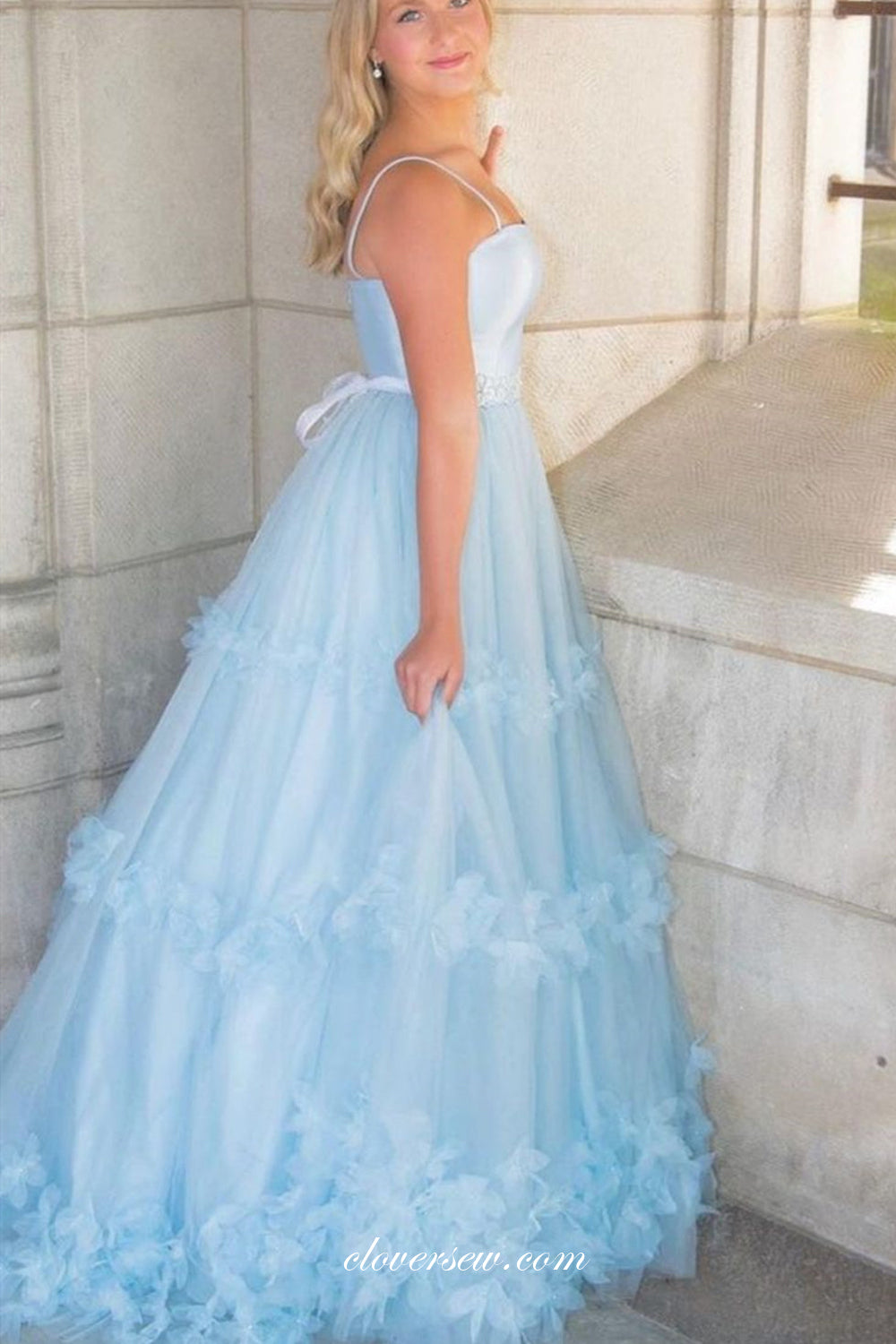 Pale Blue Tulle Applique A-line Popular Prom Dresses For Teens, CP0838
