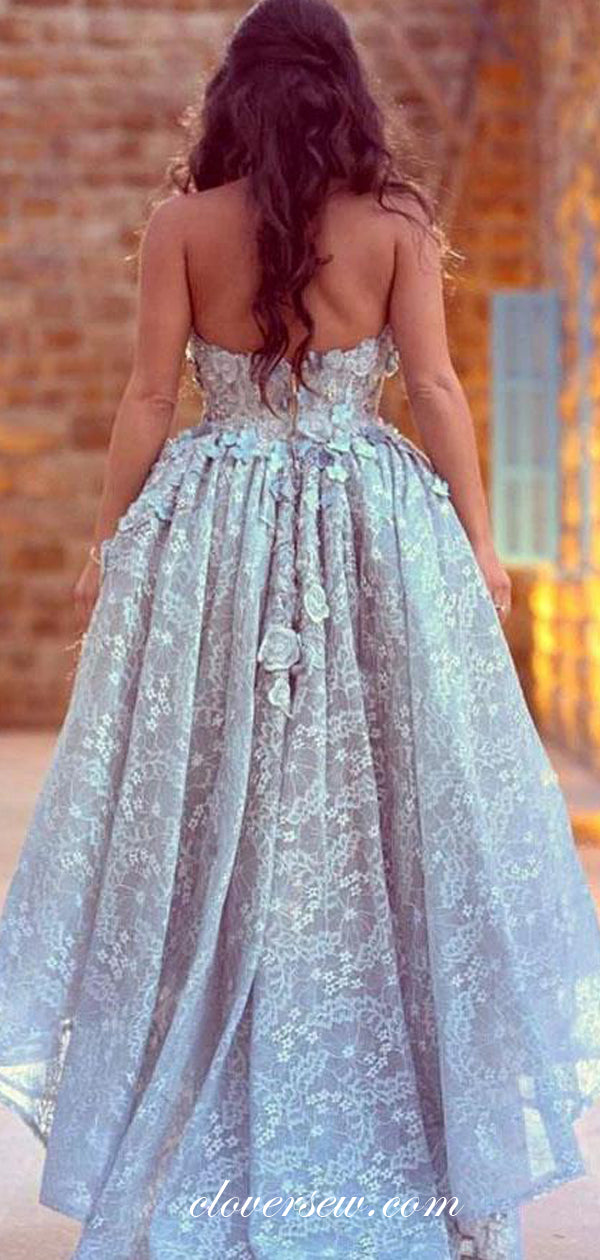 Pale Blue 3D Applique Sweetheart Strapless High Low Prom Dresses,CP0439