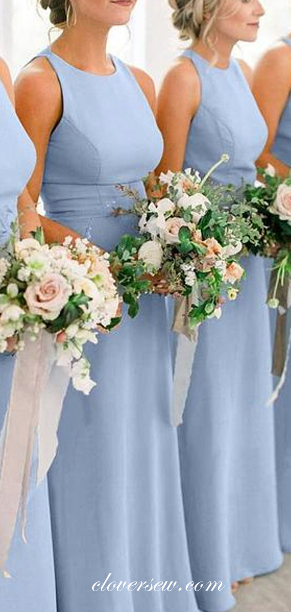 Pale Blue Round Neck Sleeveless Sheath Column Bridesmaid Dresses ,CB0109