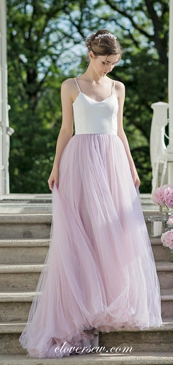 Pink Tulle White Top Boho Simple Wedding Dresses, CW0219