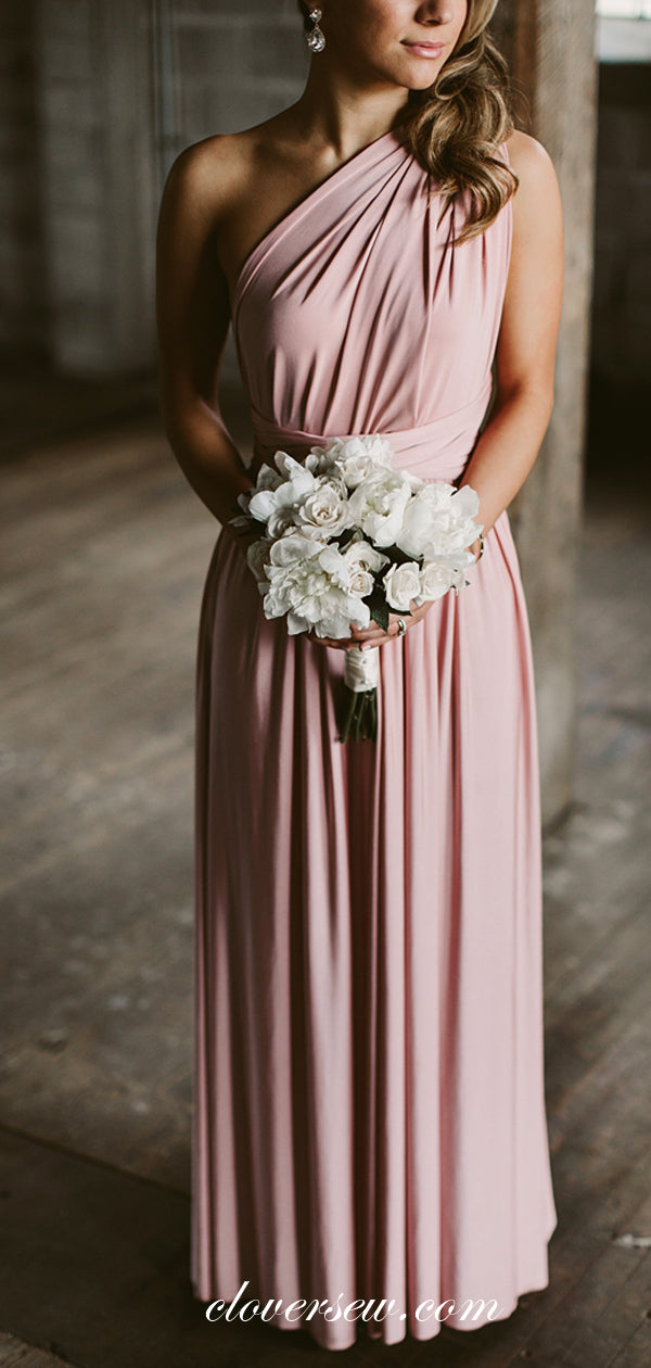 Pink Jersey Convertible Fashion Column Long Bridesmaid Dresses , CB0084