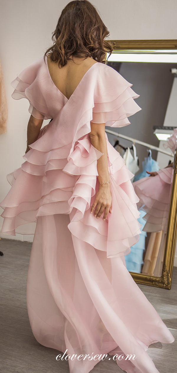 Pink Organza Tiered Half Sleeves Fashion Design Prom Dresses ,CP0301