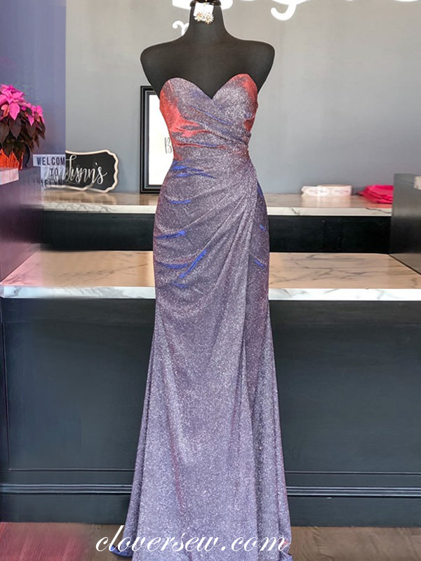 Purple Shiny Satin Sweetheart Strapless Sheath Prom Dresses,CP0335