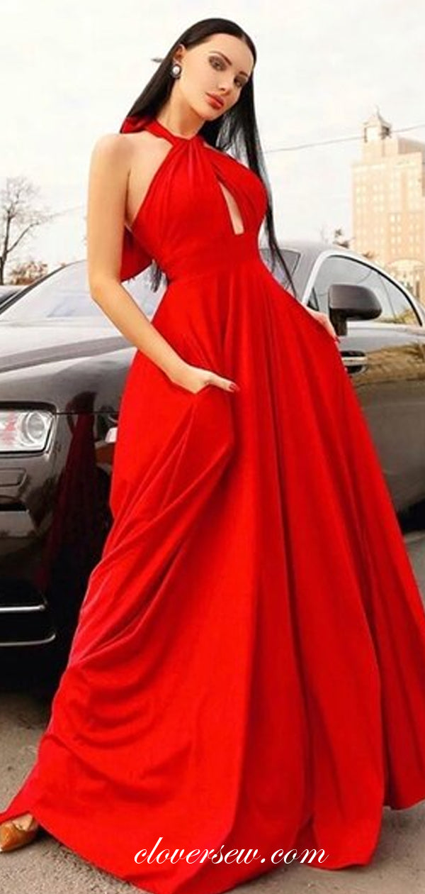 Red Halter High Waist A-line Prom Dresses ,CP0410
