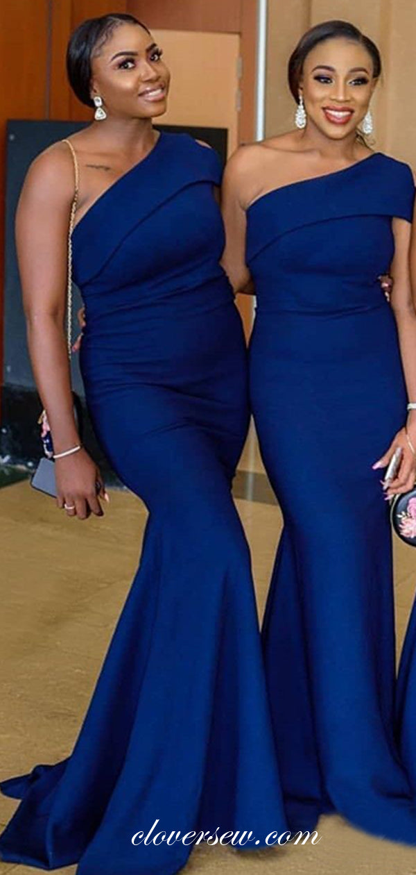 Royal Blue One Shoulder Mermaid Long Bridesmaid Dresses, CB0187