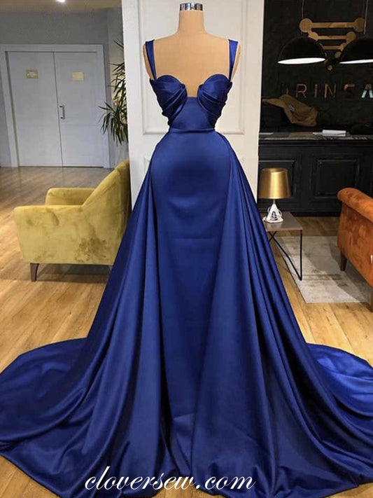 Royal Blue Satin Pleat Sweetheart Sheath With Puffy Train Prom Dresses, CP0641