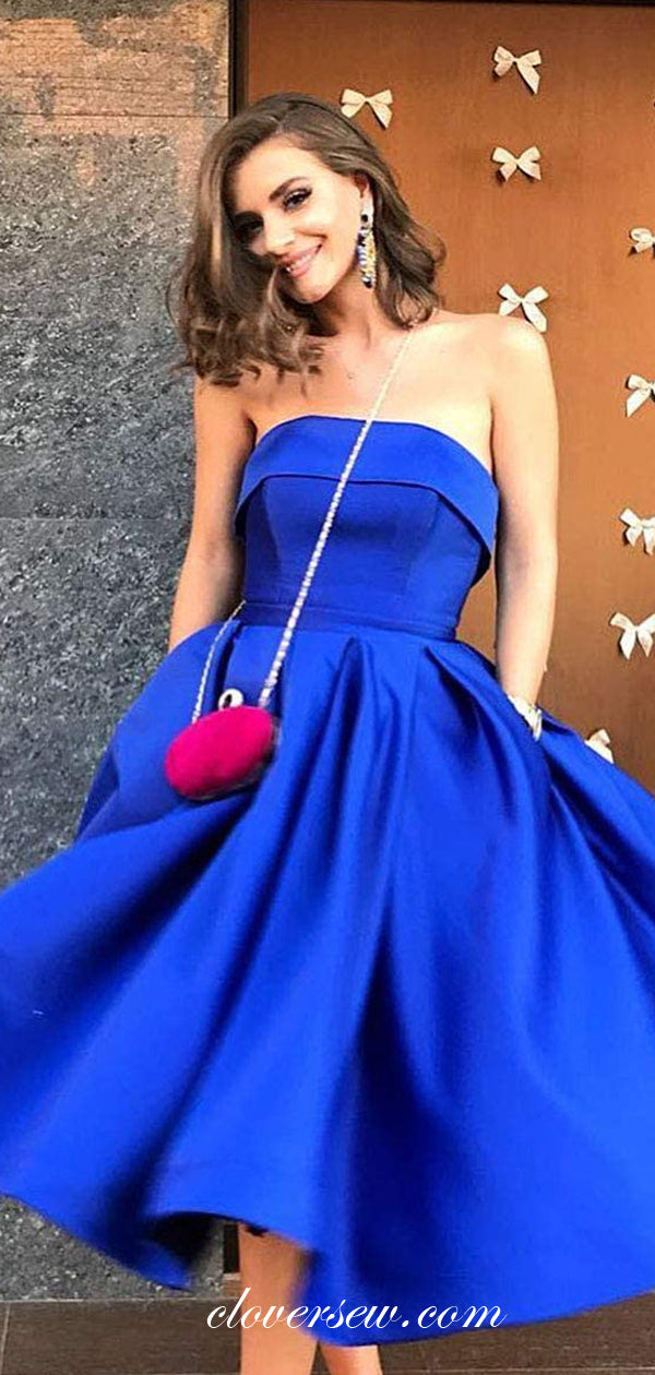 Royal Blue Strapless A-line Knee Length Homecoming Dresses, CH0006