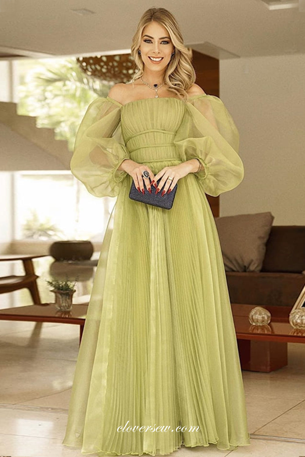 Long Lantern Sleeves Off The Shoulder Prom Dresses,CP0679