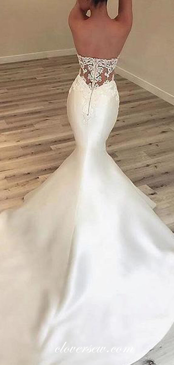 Satin Applique Sweetheart Strapless Mermaid Wedding Dresses,CW0124