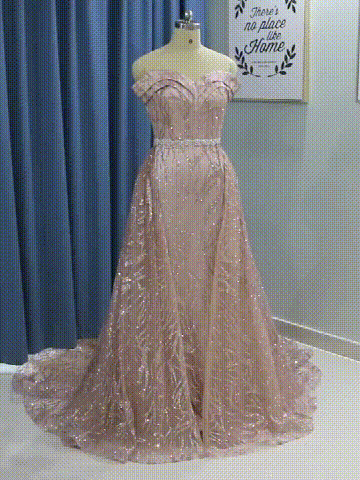 Sequin Lace Off The Shoulder Detachable Skirt A-line Prom Dresses ,CP0138