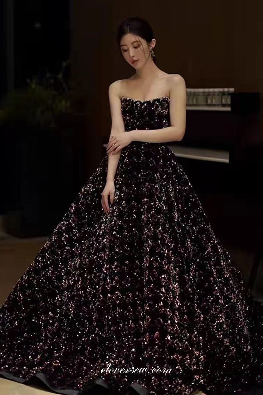 Shiny 3D Sequined Strapless Ball Gown Evening Dresses, CP0755