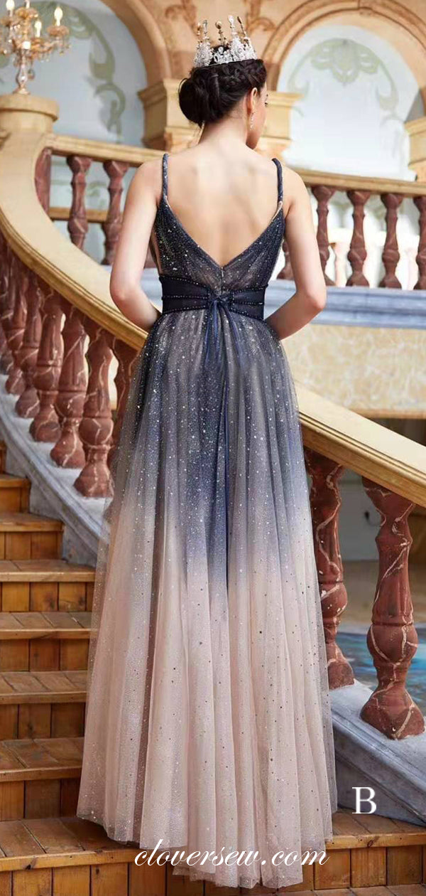 Shiny Gradient Sequin Tulle Bead A-line Prom Dresses ,CP0168