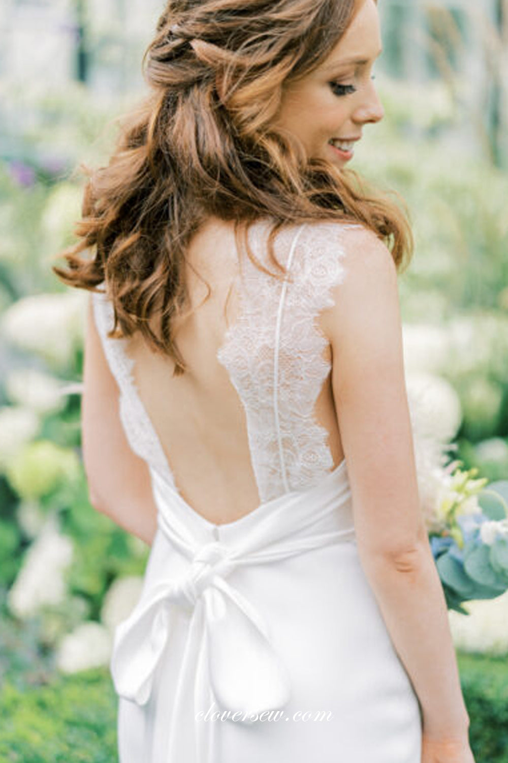 Silk Satin Lace Off White Sheath Sleevess Simple Wedding Dresses, CW0328