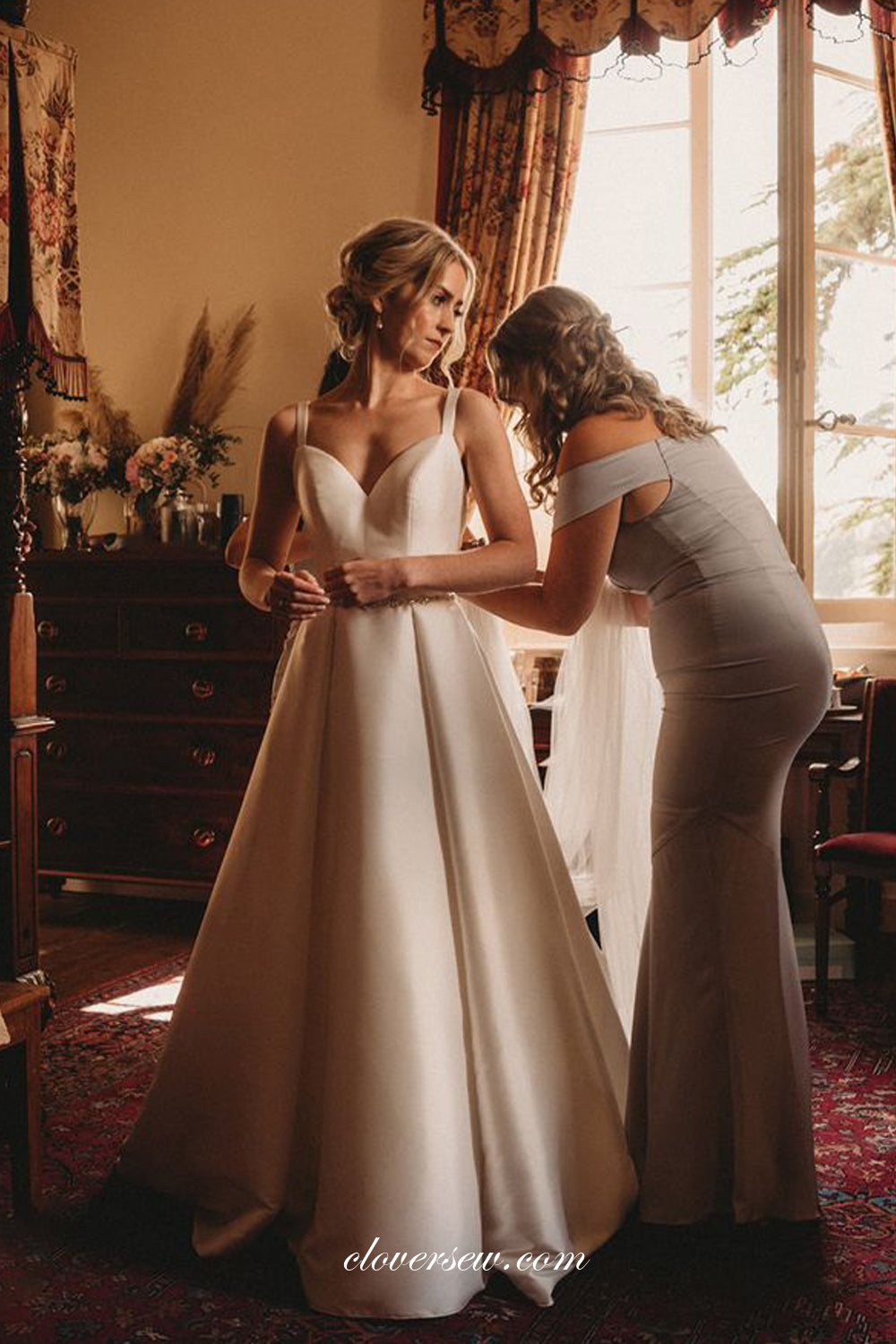 Simple Satin Elegant Open Back A-line Fashion Wedding Dresses, CW0288