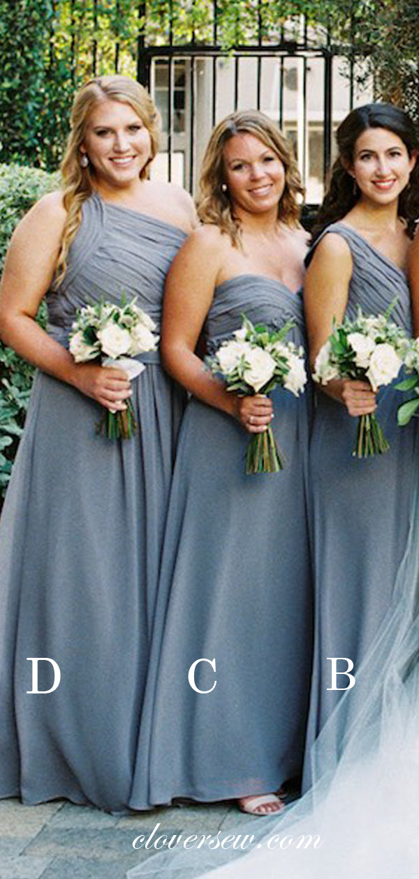 Sky Blue Chiffon A-line Mismatched Pleating Long Bridesmaid Dresses, CB0027