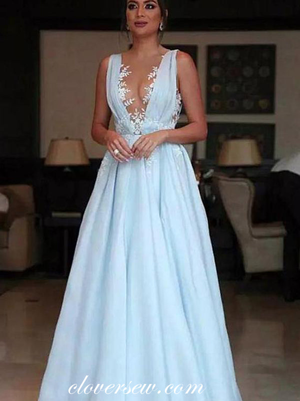 Sleeveless Satin Applique V-neck A-line Elegant Wedding Dresses, CW0170