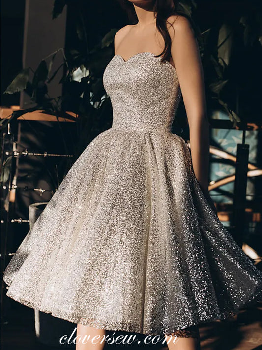 Sparkly Sequined Tulle Strapless Ball Gown Homecoming Dresses, CH0037