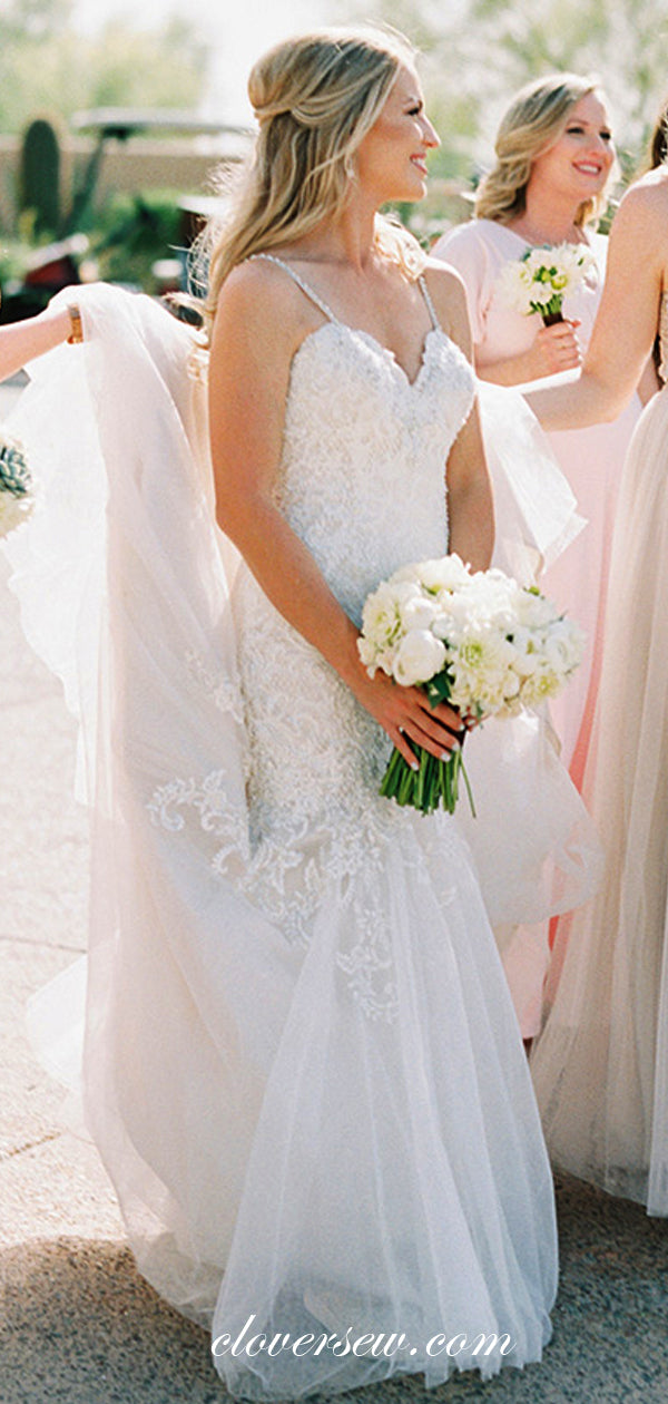 Sparkly Beaded Lace Spaghetti Strap Mermaid Wedding Dresses , CW0038