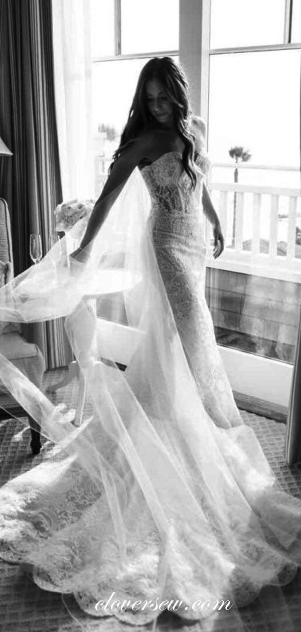 Sweetheart Strapless Lace Mermaid See Through Wedding Dresses ,CW0082