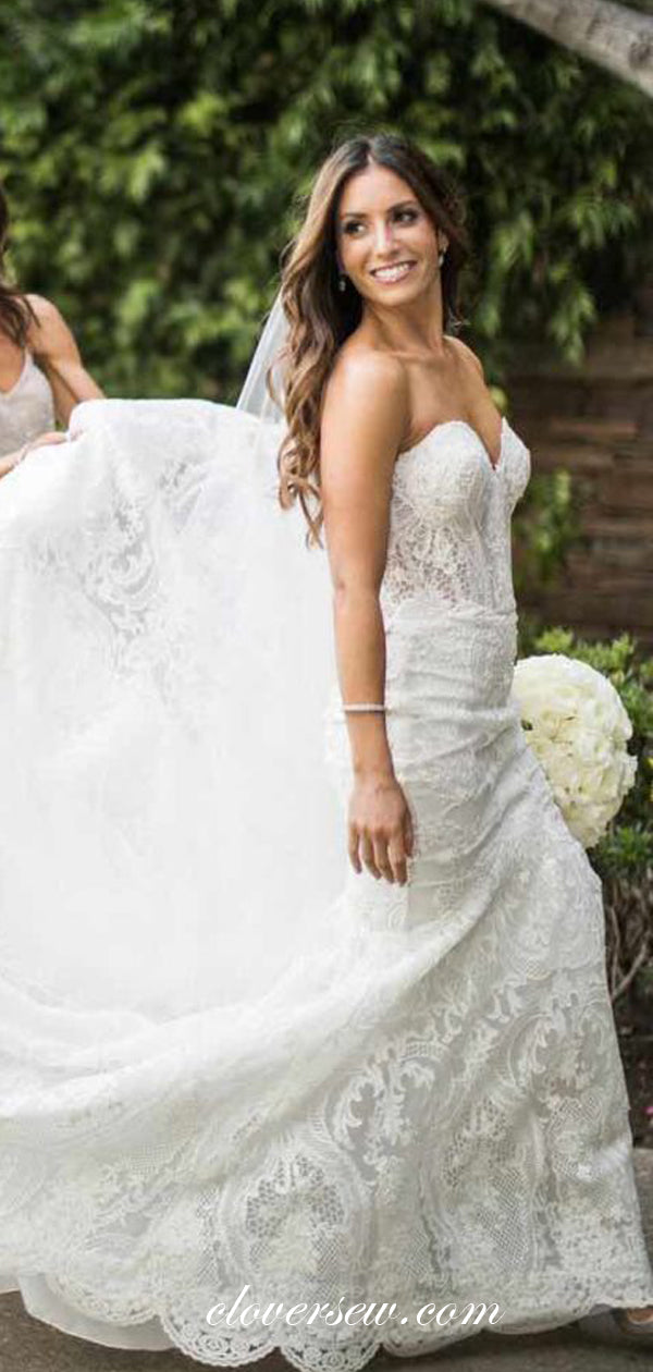 Sweetheart Strapless Lace Mermaid See Through Wedding Dresses ,CW0082