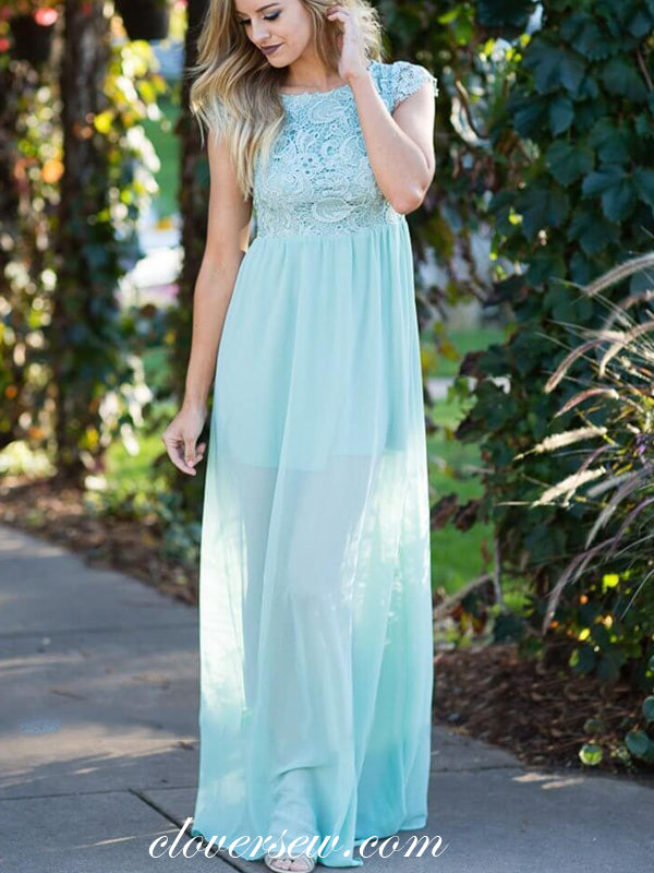 Tiffany Blue Chiffon Lace Cap Sleeves Keyhole Back Bridesmaid Dresses,CB0137